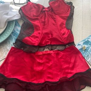 Red nighty with black lace.  Size large.
